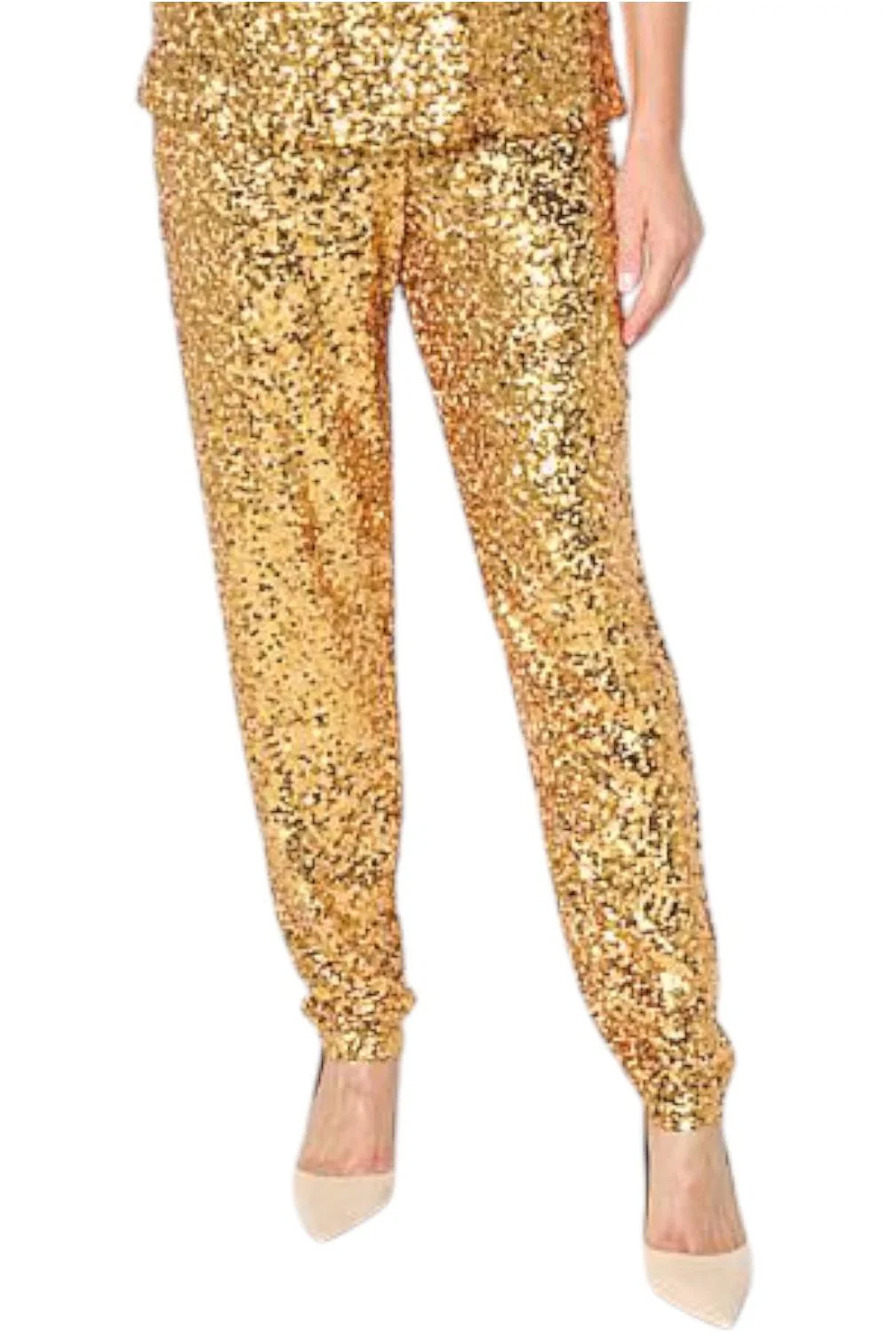 Antthony Women's Sequin Embellished Knit Harem Pant Midas Gold - Regular